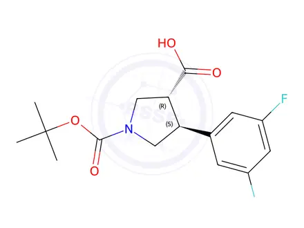 Chemical structure of Boc-(+/-)-trans-4-(3,5-difloro-phenyl)-pyrrolidine-3-carboxylic acid