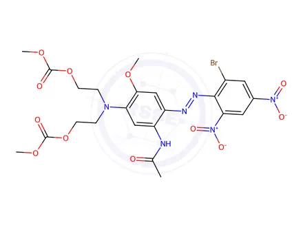 Chemical structure of methyl 7-[5-acetamido-4-[(2-bromo-4,6-dinitrophenyl)azo]-2-methoxyphenyl]-3-oxo-2,4,10-trioxa-7-azaundecan-11-oate