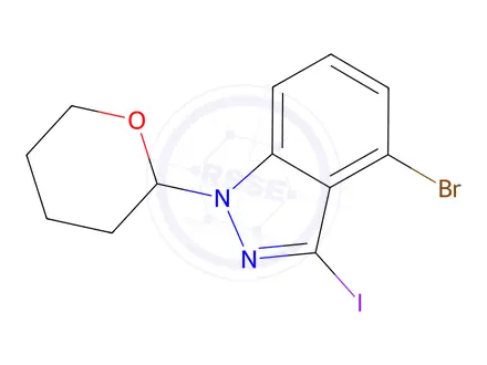 Chemical structure of 4-Bromo-6-chloro-5-methyl-1-(tetrahydro-pyran-2-yl)-1H-indazole