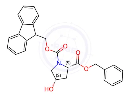 Chemical structure of (2S,4S)-1-((9H-Fluoren-9-yl)methyl) 2-benzyl 4-hydroxypyrrolidine-1,2-dicarboxylate