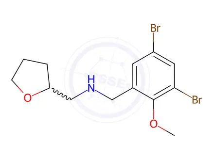 Chemical structure of N-(3,5-dibromo-2-methoxybenzyl)-1-(tetrahydrofuran-2-yl)methanamine