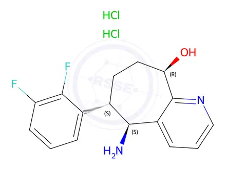 Chemical structure of (5S,6S,9R)-5-Amino-6-(2,3-difluorophenyl)-6,7,8,9-tetrahydro-5H-cyclohepta[b]pyridin-9-ol Dihydrochloride