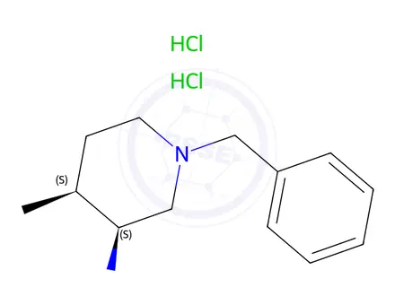 Chemical structure of cis-1-Benzyl-N,4-dimethylpiperidin-3-amine dihydrochloride (and enantiomer)