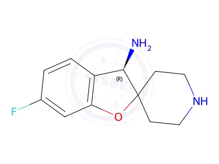 Chemical structure of (R)-6-fluoro-3H-spiro[benzofuran-2,4'-piperidin]-3-amine