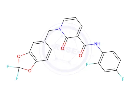 Chemical structure of 1-[(2,2-Difluoro-2H-1,3-benzodioxol-5-yl)methyl]-N-(2,4-difluorophenyl)-2-oxo-1,2-dihydropyridine-3-carboxamide