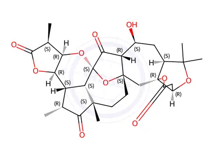Chemical structure of (1S,3aR,3bS,3b1S,4R,5aS,7aS,8aR,11aR,13aS,15S,15aR,16aS,17aR)-15-hydroxy-1,4,5a,13,13-pentamethyltetradecahydro-2H,8H,10H-3,9,12,17,18-pentaoxa-7a,16a-methanocyclopenta[3',3a']azuleno[6',5':5,6]cycloocta[1,2,3-cd]-as-indacene-2,5,10,16(1H,13H)-tetraone