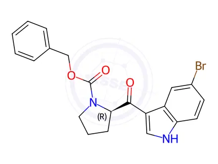 Chemical structure of 3-(N-benzyloxycarbonyl-D-prolyl)-5-bromoindole