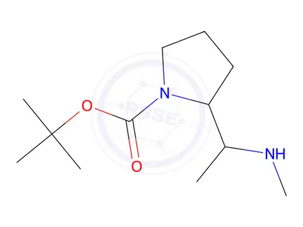 Chemical structure of Tert-butyl 2-(1-(methylamino)ethyl)pyrrolidine-1-carboxylate
