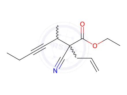 Chemical structure of Ethyl 2-allyl-2-cyano-3-methylhept-4-ynoate