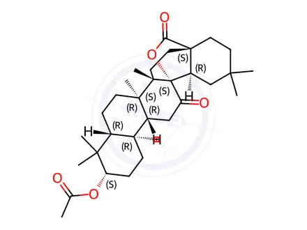 Chemical structure of 3β-Acetoxy-12-oxo-13-hydroxyoleanan-28-oic acid 28,13-lactone