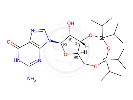 Chemical structure of 3',5'-O-(1,1,3,3-Tetraisopropyl-1,3-disiloxanediyl)guanosine