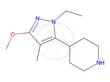 Chemical structure of Piperidine, 4-(1-ethyl-3-methoxy-4-methyl-1H-pyrazol-5-yl)-(9CI)