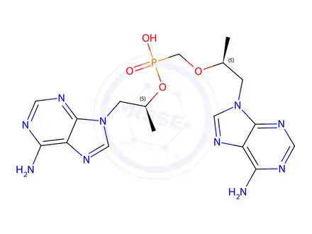 Chemical structure of (S)-1-(6-amino-9H-purin-9-yl)propan-2-yl hydrogen ((((S)-1-(6-amino-9H-purin-9-yl)propan-2-yl)oxy)methyl)phosphonate