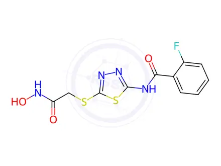 Chemical structure of 2-Fluoro-N-(5-((2-(hydroxyamino)-2-oxoethyl)thio)-1,3,4-thiadiazol-2-yl)benzamide