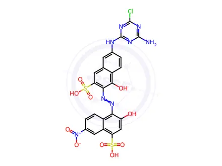 Chemical structure of sodium [4-[[6-[(4-amino-6-chloro-1,3,5-triazin-2-yl)amino]-1-hydroxy-3-sulpho-2-naphthyl]azo]-3-hydroxy-7-nitronaphthalene-1-sulphonato(4-)]chromate(1-)