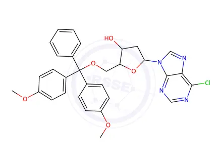 Chemical structure of 6-CHLORO-5'-O-(DIMETHOXYTRITYL)PURINE-2'-DEOXYRIBOSIDE