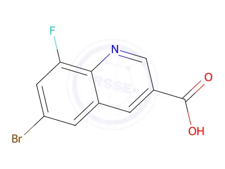 Chemical structure of 6-bromo-8-fluoro-quinoline-3-carboxylic acid