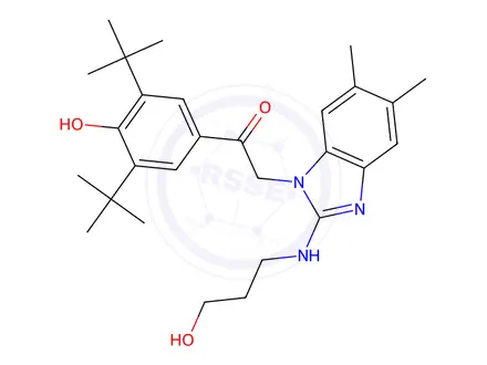 Chemical structure of 1-[3,5-Bis(1,1-dimethylethyl)-4-hydroxyphenyl]-2-[2-[(3-hydroxypropyl)amino]-5,6-dimethyl-1H-benzimidazol-1-yl]-ethanone