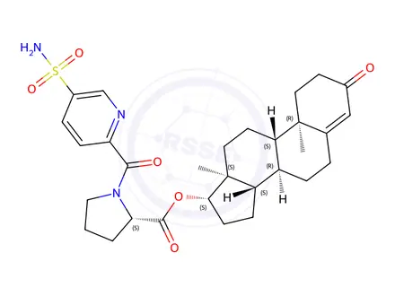 Chemical structure of (8R,9S,10R,13S,14S,17S)-10,13-Dimethyl-3-oxo-2,3,6,7,8,9,10,11,12,13,14,15,16,17-tetradecahydro-1H-cyclopenta[a]phenanthren-17-yl (5-sulfamoylpicolinoyl)-L-prolinate