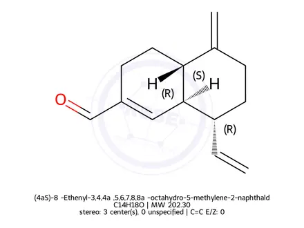 Chemical structure of (4aS)-8α-Ethenyl-3,4,4aβ,5,6,7,8,8aα-octahydro-5-methylene-2-naphthaldehyde