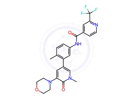 Chemical structure of N-(4-methyl-3-(1-methyl-5-morpholino-6-oxo-1,6-dihydropyridin-3-yl)phenyl)-2-(trifluoromethyl)isonicotinamide