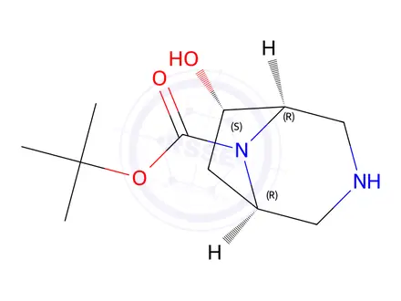 Chemical structure of tert-Butyl (1R,5R,6S)-6-hydroxy-3,8-diazabicyclo[3.2.1]octane-8-carboxylate