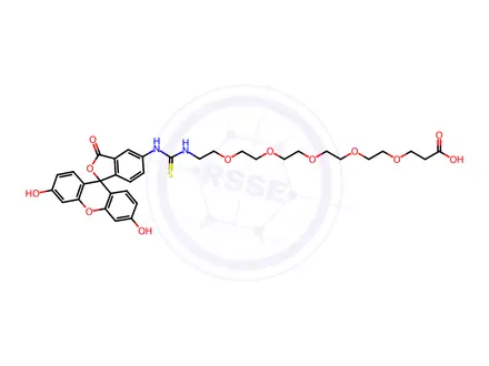 Chemical structure of Fluorescein-PEG5-Acid