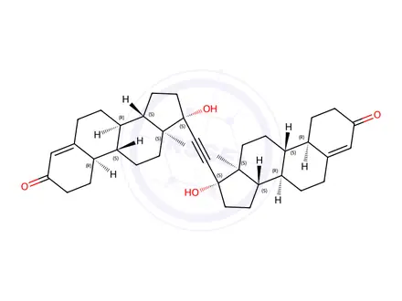 Chemical structure of (8R,8'R,9S,9'S,10R,10'R,13S,13'S,14S,14'S,17S,17'S)-17,17'-(ethyne-1,2-diyl)bis(17-hydroxy-13-methyl-6,7,8,9,10,11,12,13,14,15,16,17-dodecahydro-1H-cyclopenta[a]phenanthren-3(2H)-one)