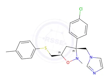 Chemical structure of 3-(4-Chlorophenyl)-3-((1H-imidazol-1-yl)methyl)-2-methyl-5-(((4-methylphenyl)thio) methyl) isoxazolidine