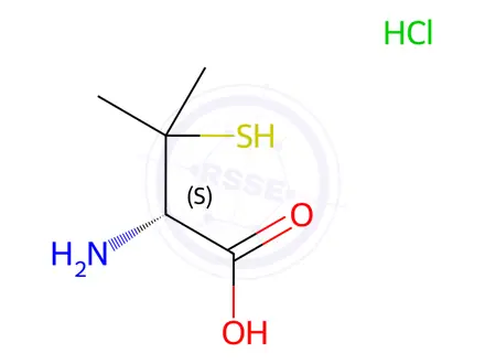 Chemical structure of (S)-2-Amino-3-mercapto-3-methylbutanoic acid hydrochloride