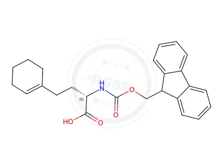 Chemical structure of 1-Cyclohexene-1-butanoic acid, α-[[(9H-fluoren-9-ylmethoxy)carbonyl]amino]-, (αS)-