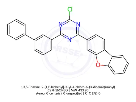 Chemical structure of 1,3,5-Triazine, 2-[1,1'-biphenyl]-3-yl-4-chloro-6-(3-dibenzofuranyl)-