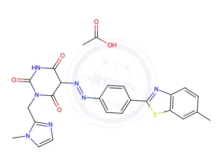 Chemical structure of 5-[[4-(6-methylbenzothiazol-2-yl)phenyl]azo]barbituric acid, mono[(1-methyl-1H-imidazolyl)methyl] derivative, monoacetate