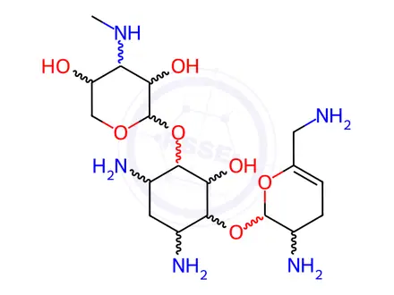 Chemical structure of 6-O-[3-Deoxy-3-(methylamino)-α-D-xylopyranosyl]-4-O-(2,6-diamino-2,3,4,6-tetradeoxy-α-D-glycero-hexa-4-enopyranosyl)-2-deoxy-D-streptamine