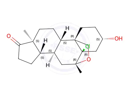 Chemical structure of (3S,5R,6R,8S,9S,10R,13S,14S)-5-Chloro-3-hydroxy-13-methyltetradecahydro-6,10-(epoxymethano)cyclopenta[a]phenanthren-17(1H)-one
