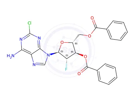 Chemical structure of (2R,3R,4S,5S)-5-(6-Amino-2-chloro-9H-purin-9-yl)-2-((benzoyloxy)methyl)-4-fluorotetrahydrofuran-3-yl Benzoate