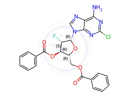 Chemical structure of 6-Amino-2-chloro-9-(2'-deoxy-2-fluoro-3',5'-di-O-benzoyl-β-D-arabinofuranosyl)-9H-purine