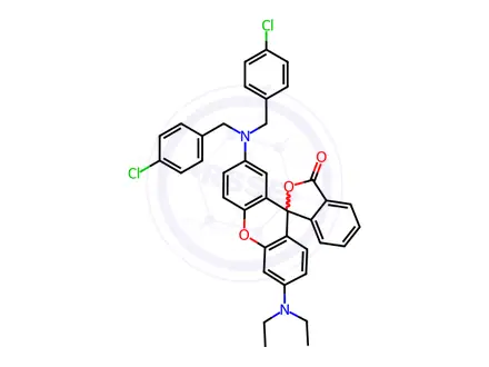Chemical structure of 2'-[bis(4-chlorobenzyl)amino]-6'-(diethylamino)spiro[isobenzofuran-1(3H),9'-[9H]xanthene]-3-one