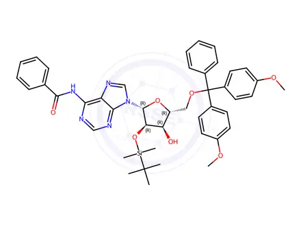 Chemical structure of 5'-O-DMT-2'-O-TBDMS-N-Bz-Adenosine