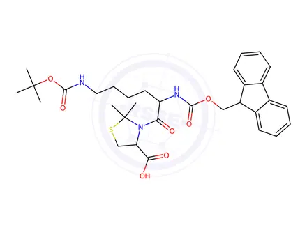 Chemical structure of Fmoc-Lys(Boc)-Cys(Psi(Me,Me)pro)-OH