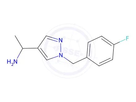 Chemical structure of 1-{1-[(4-fluorophenyl)methyl]-1h-pyrazol-4-yl}ethan-1-amine