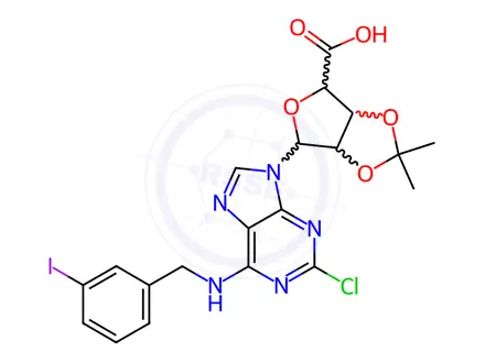Chemical structure of (3aR,4R,6S,6aS)-4-[2-chloro-6-[(3-iodophenyl)methylamino]purin-9-yl]-2,2-dimethyl-3a,4,6,6a-tetrahydrofuro[3,4-d][1,3]dioxole-6-carboxylic acid