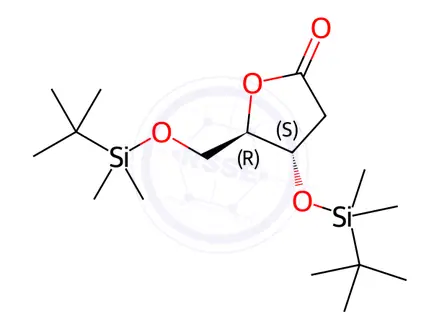 Chemical structure of (4S,5R)-4-(tert-Butyldimethylsilyloxy)-5-((tert-butyldimethylsilyloxy)methyl)dihydrofuran-2(3H)-one