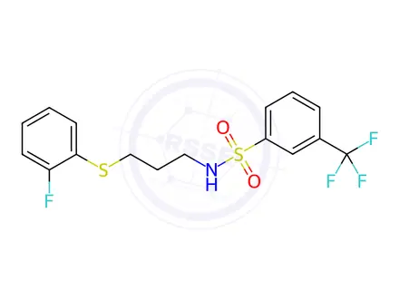 Chemical structure of N-{3-[(2-fluorophenyl)thio]propyl}-3-(trifluoromethyl)benzenesulphonamide