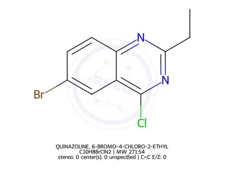 Chemical structure of QUINAZOLINE, 6-BROMO-4-CHLORO-2-ETHYL-