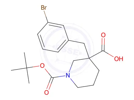Chemical structure of 3-(3-Bromobenzyl)-1-(tert-butoxycarbonyl)piperidine-3-carboxylic acid