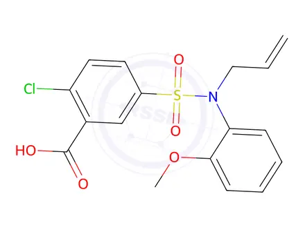 Chemical structure of 2-Chloro-5-[[(2-methoxyphenyl)-2-propen-1-ylamino]sulfonyl]benzoic acid