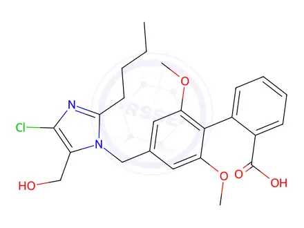 Chemical structure of 4'-((2-butyl-4-chloro-5-(hydroxymethyl)-1H-imidazolyl)methyl)-2',6'-dimethoxy(1,1'-biphenyl)-2-carboxylic acid