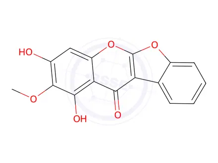 Chemical structure of 1,3-Dihydroxy-2-methoxy-11H-benzofuro[2,3-b][1]benzopyran-11-one