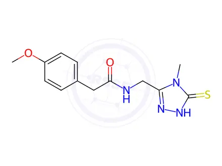 Chemical structure of N-(5-Mercapto-4-methyl-4H-[1,2,4]triazol-3-ylmethyl)-2-(4-methoxy-phenyl)-acetamide